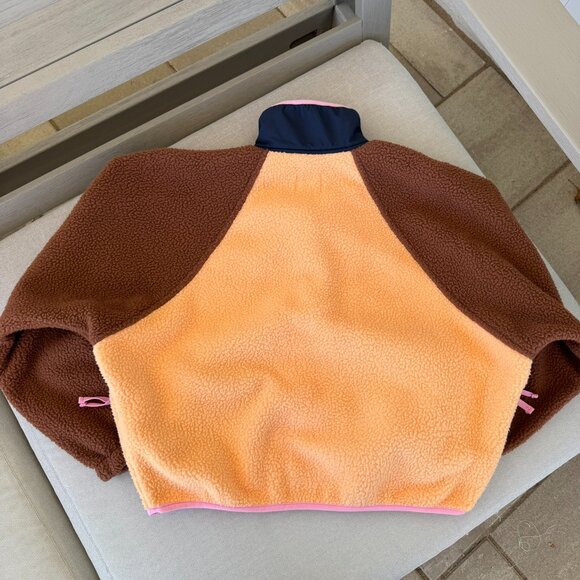 New Free People Hit The Slopes Fleece Colorblock Pullover Jacket Brown Orange XS - Picture 4 of 10